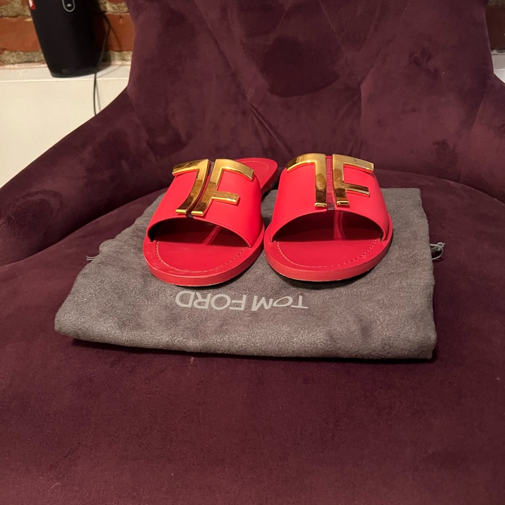 Authentic Tom Ford Red Slides-Red/Gold Sandals